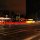 An NYPD traffic cop works the giant intersection ahead of the Manhattan Bridge during the Sandy blackout.